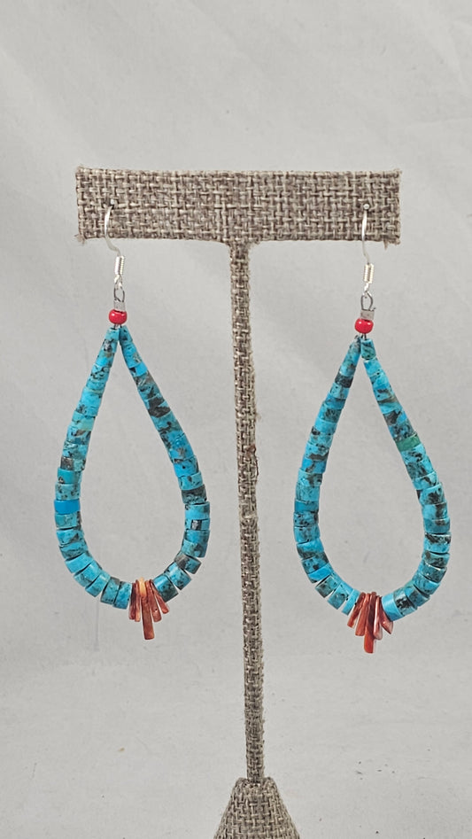 Turquoise & spiney oyster heishi earrings by Lupe Lovato
