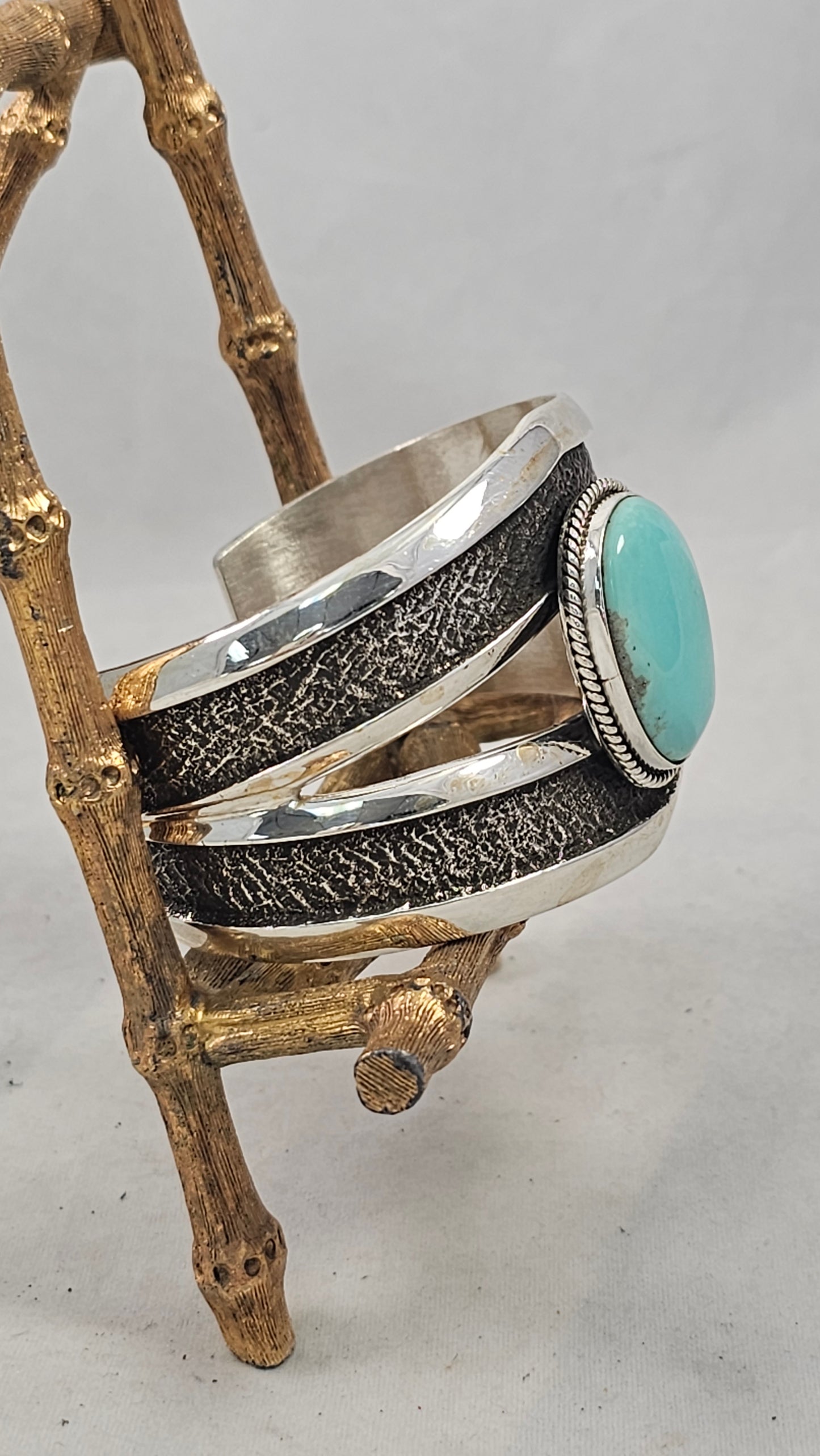 Tufa cast turquoise cuff by Anthony Bowman