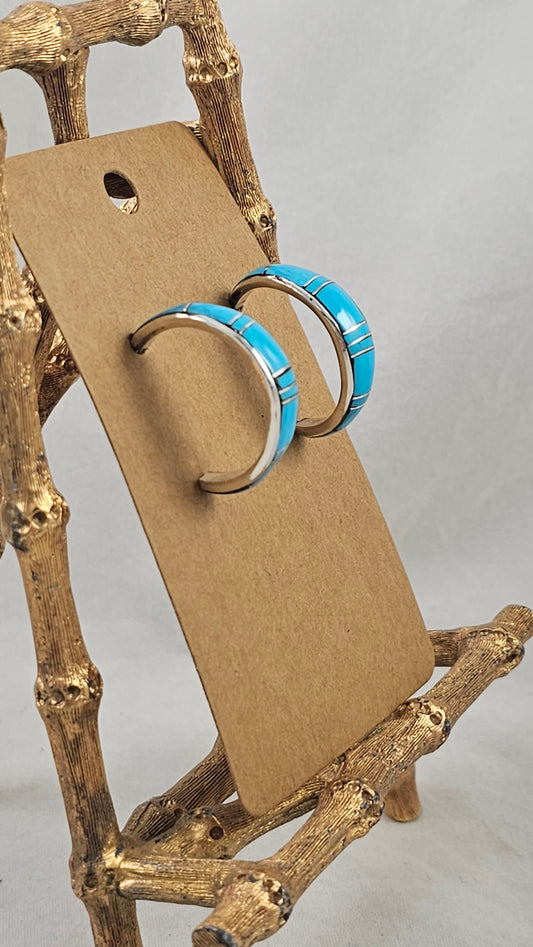 Turquoise inlay hoop earrings