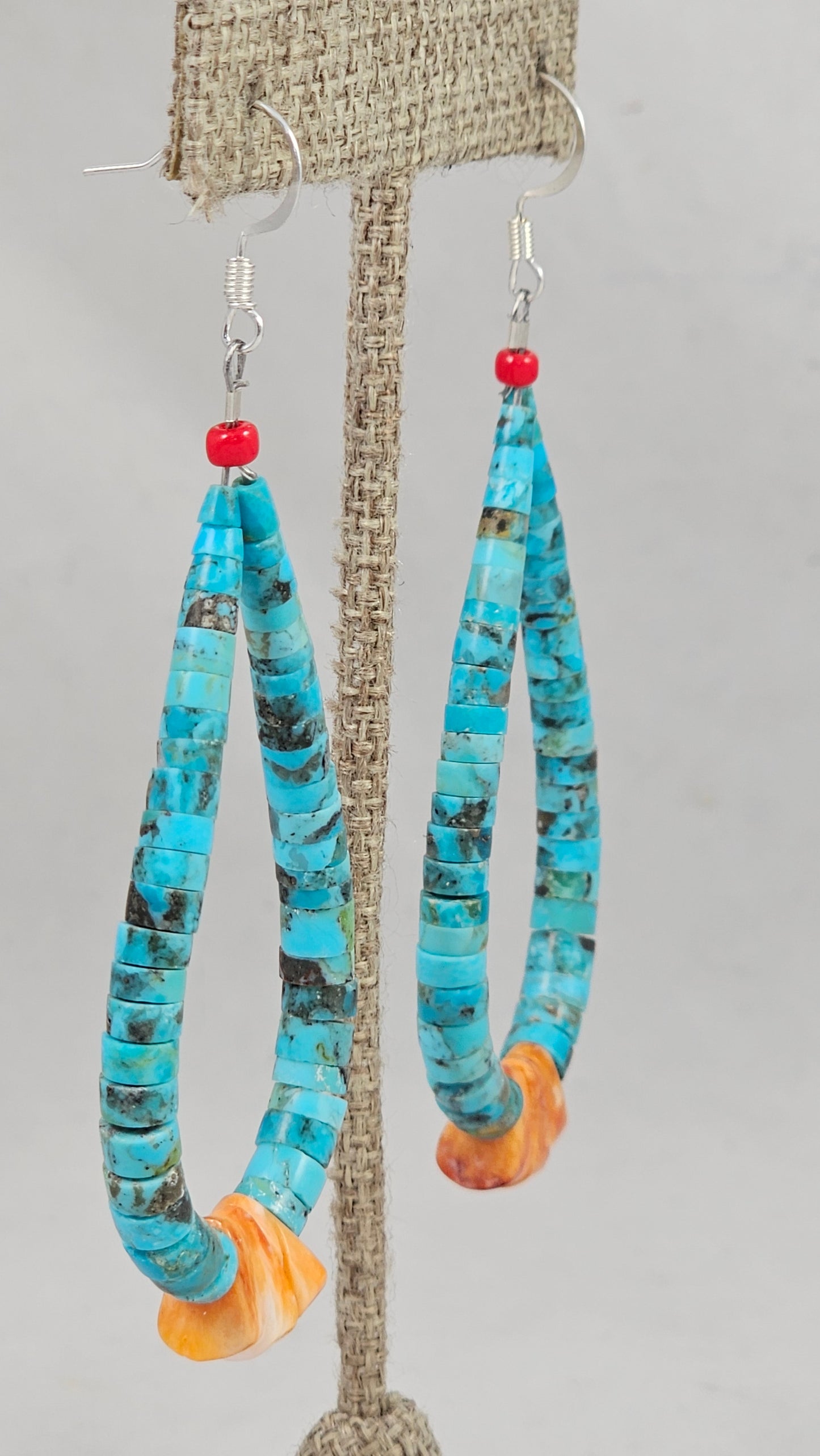 Turquoise & spiney oyster heishi earrings by Lupe Lovato