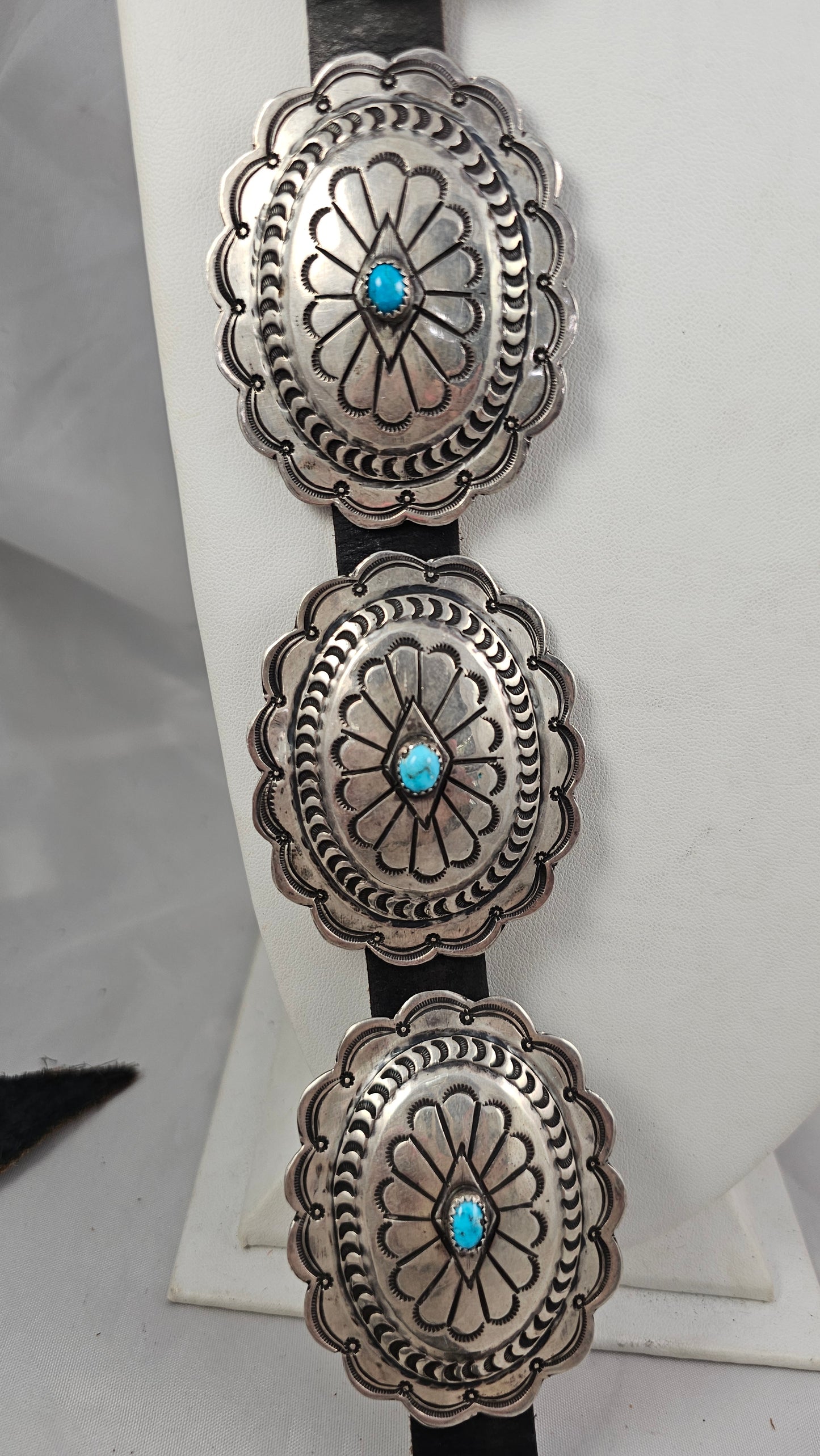 Turquoise and sterling concho belt