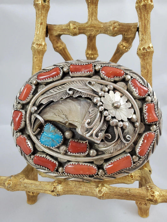 Coral & turquoise claw belt buckle - Albuquerque Pawn Shop