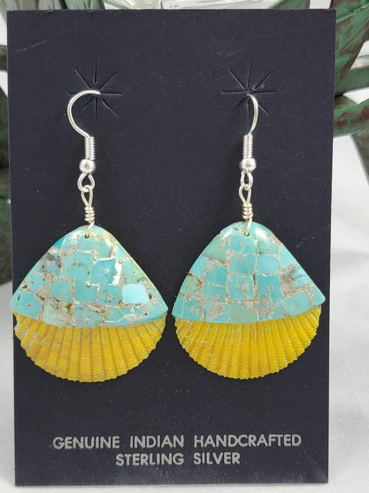 Santo Domingo turquoise shell earrings - Albuquerque Pawn Shop