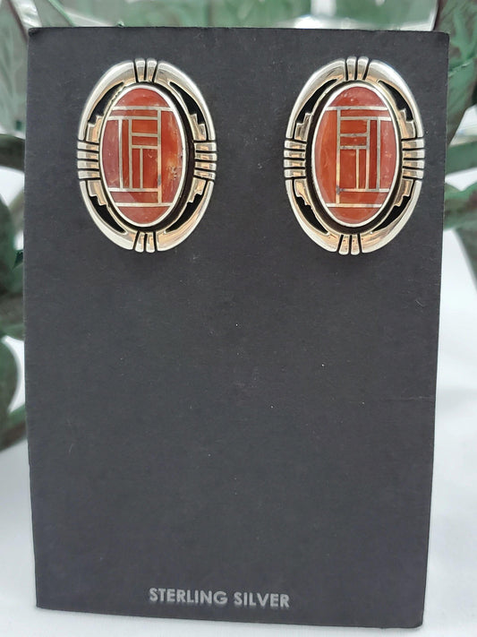 Inlay coral earrings - Albuquerque Pawn Shop