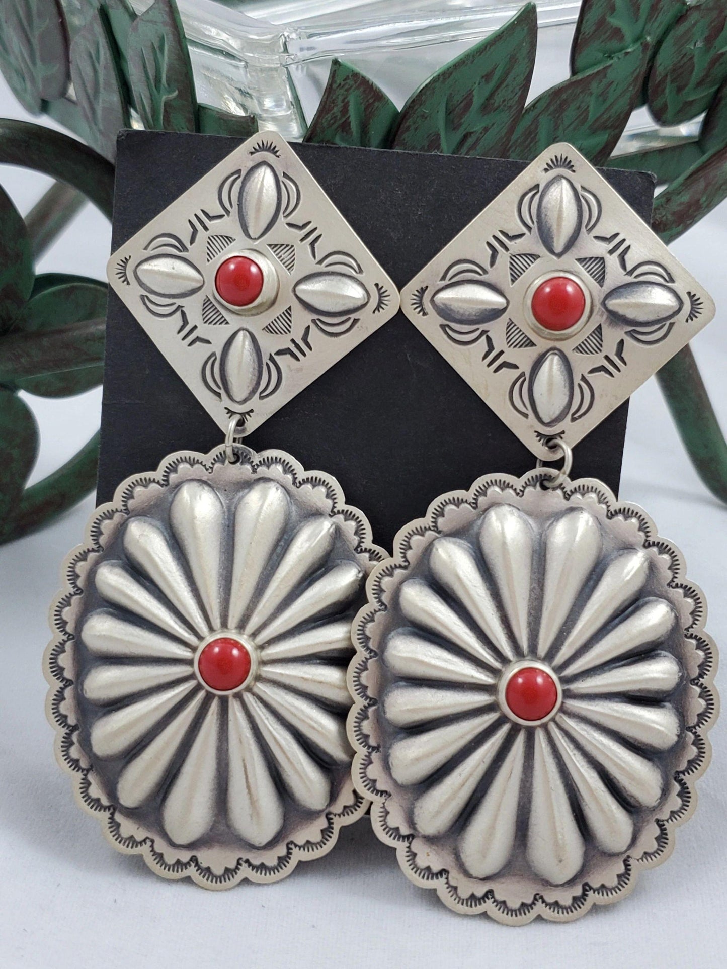 Coral stamped concho earrings - Albuquerque Pawn Shop