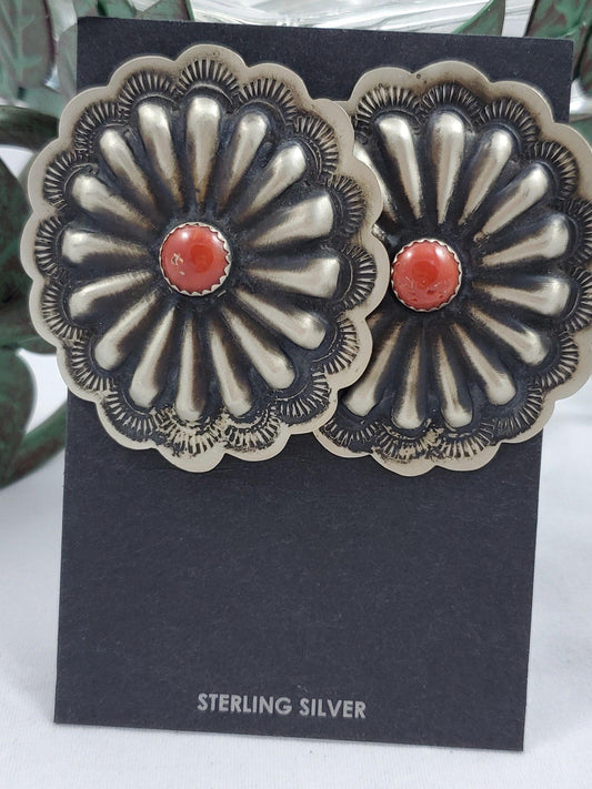 Coral concho stud earrings - Albuquerque Pawn Shop