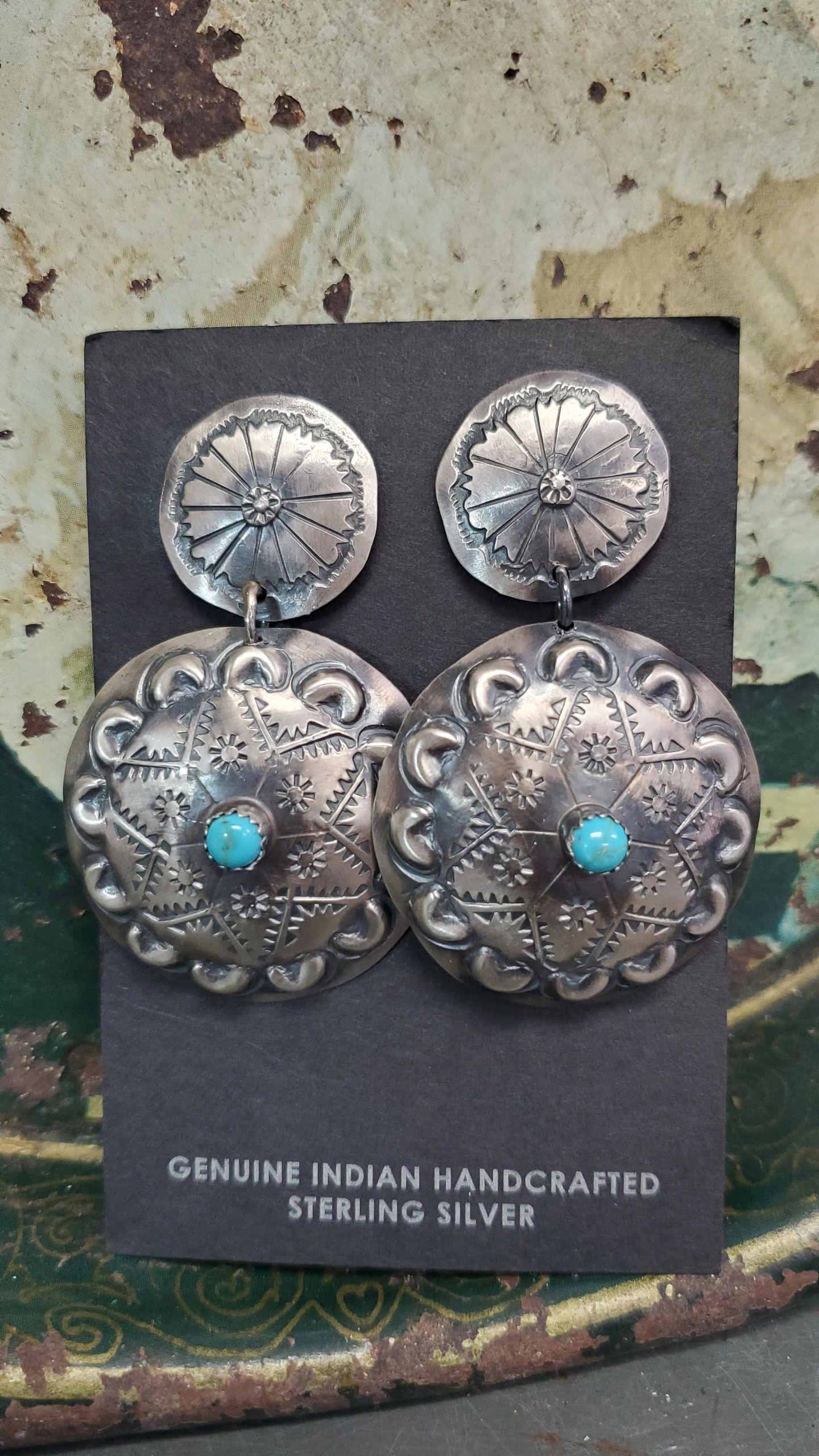 Star Turquoise & Silver Concho Earrings - Albuquerque Pawn Shop
