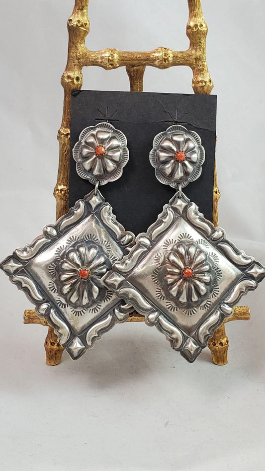 Heavy spiney oyster double concho earrings - Albuquerque Pawn Shop