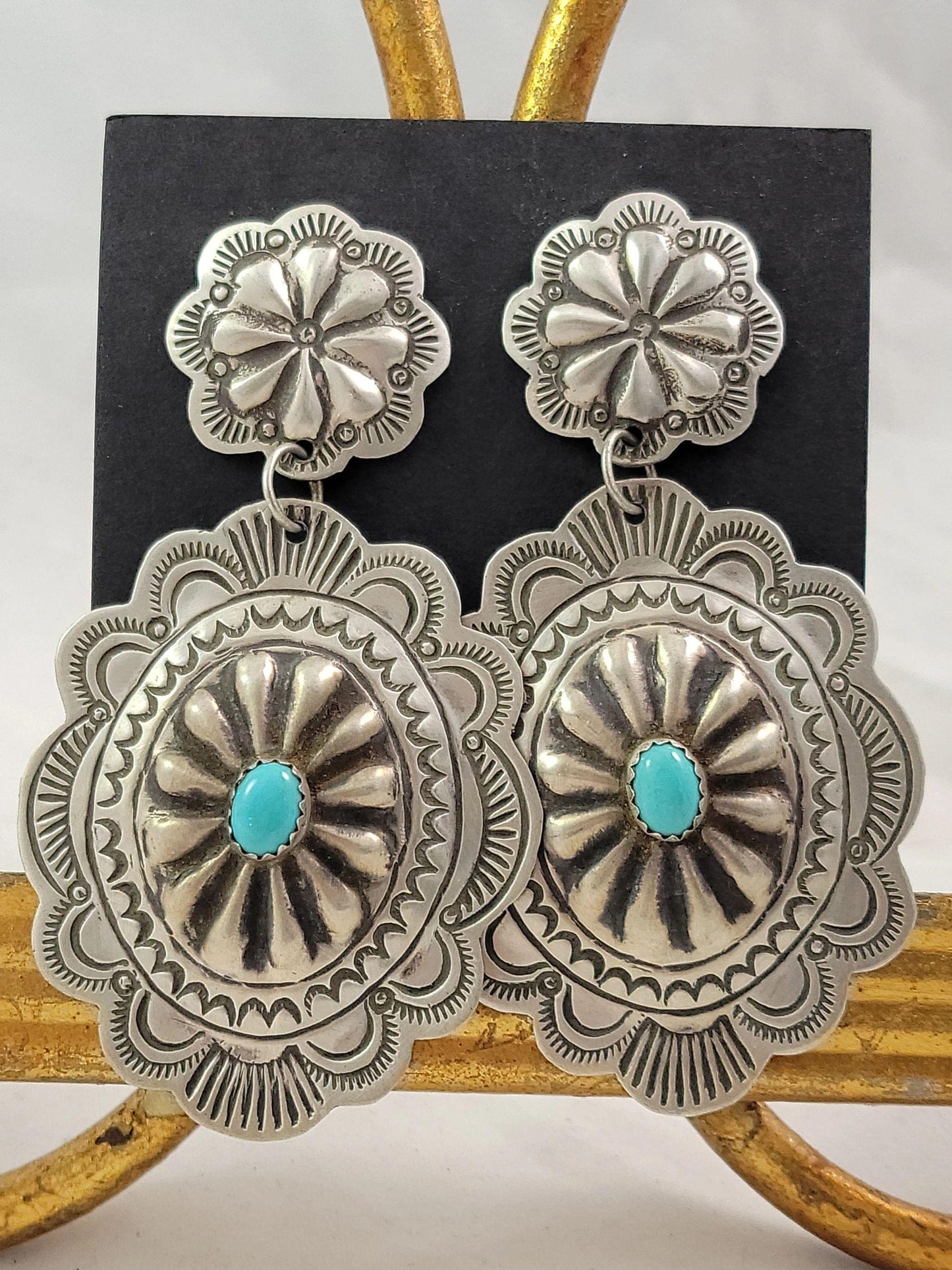 Turquoise oval concho earrings - Albuquerque Pawn Shop