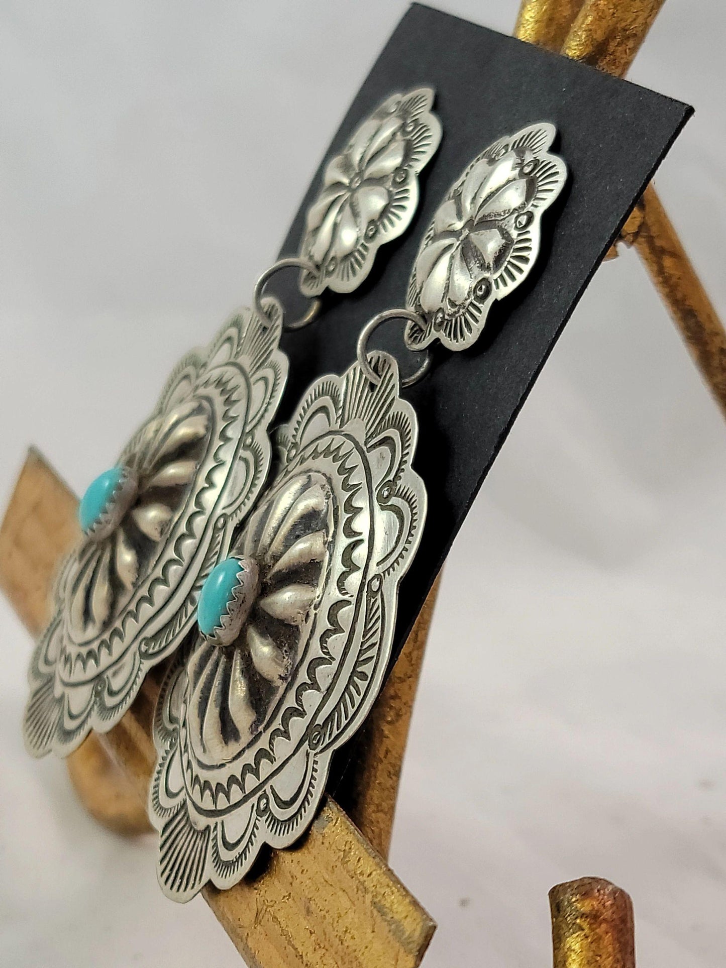 Turquoise oval concho earrings - Albuquerque Pawn Shop