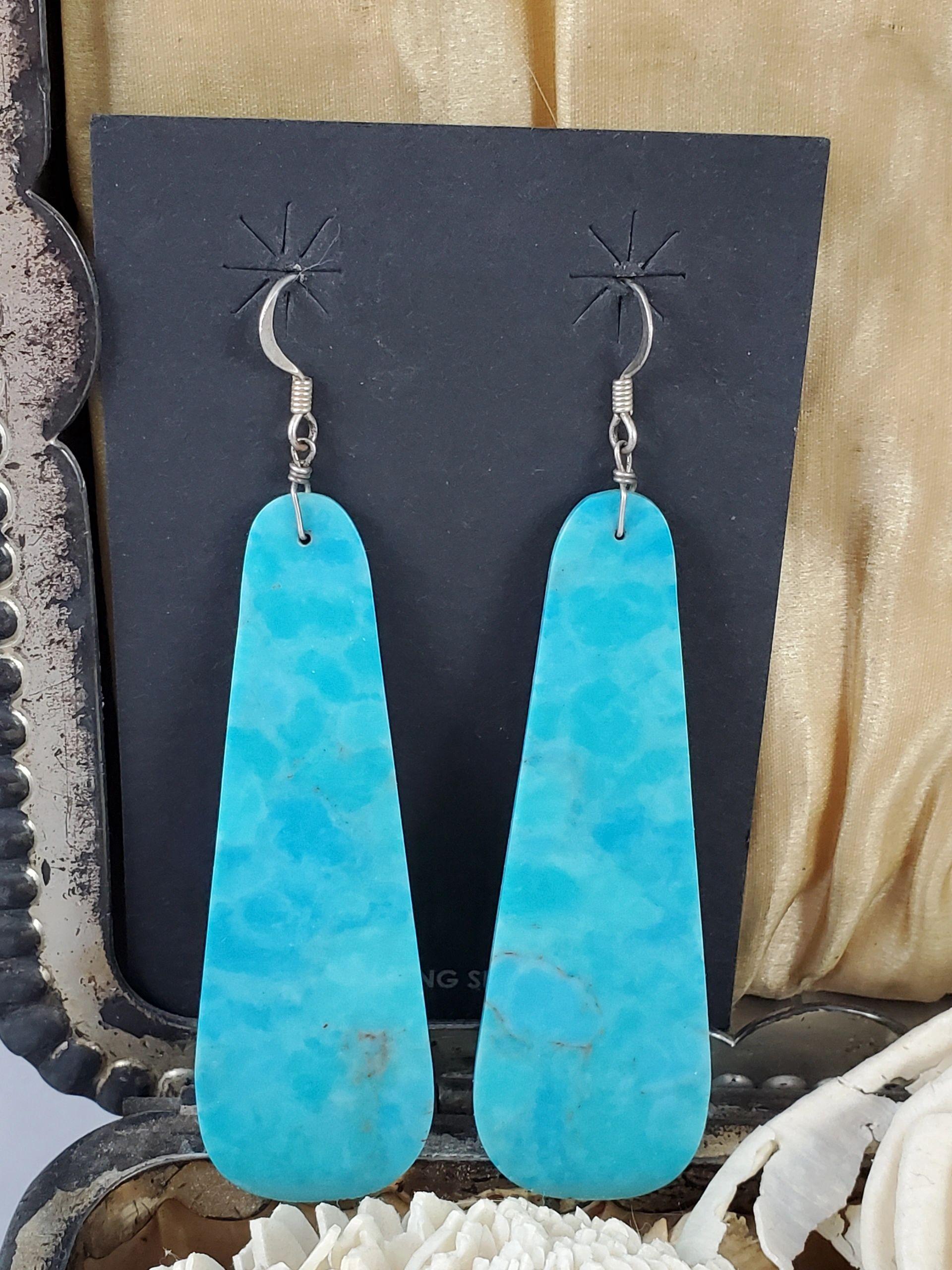 Ocean blue turquoise slab earrings - Albuquerque Pawn Shop