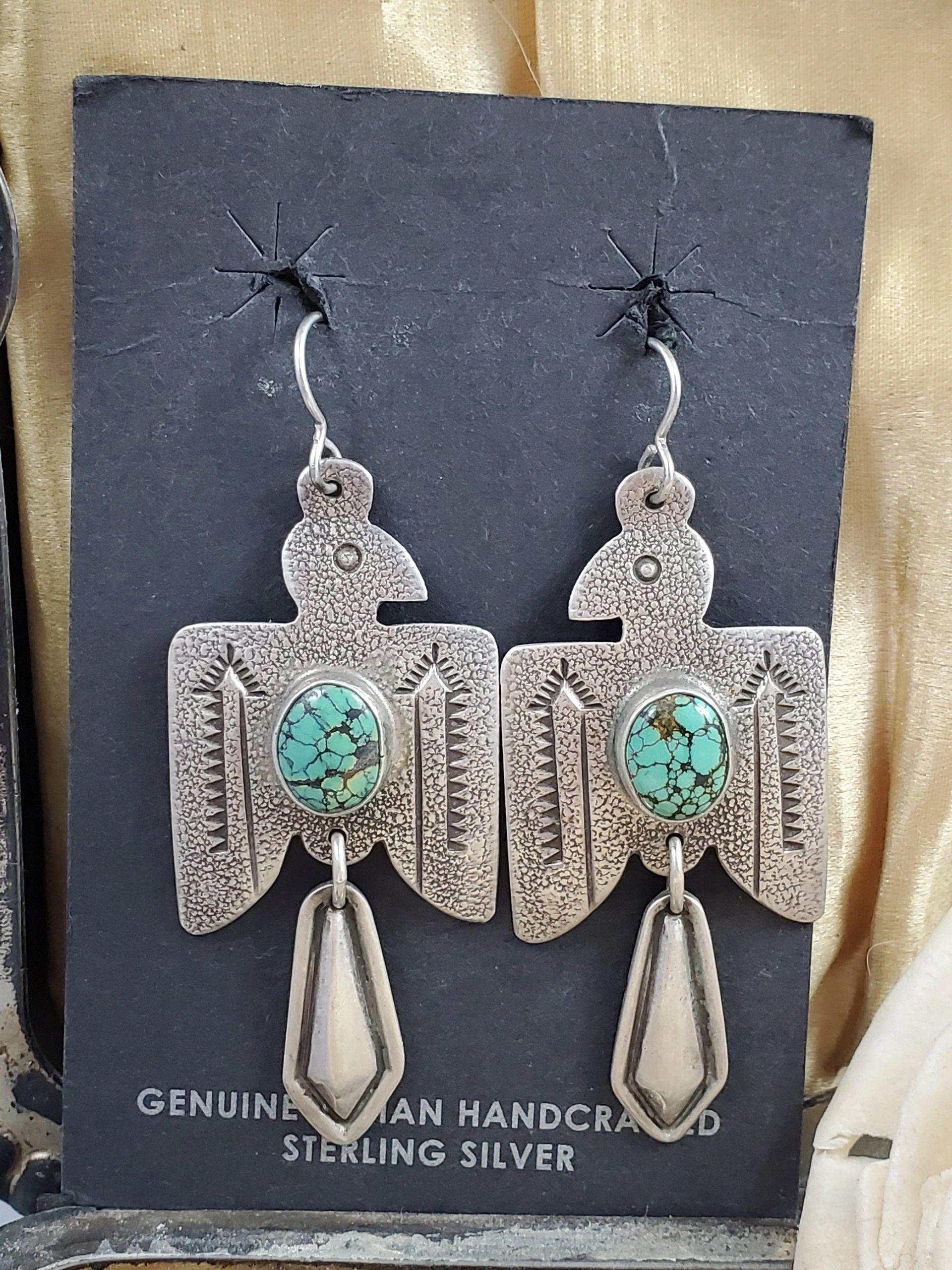 Thunderbird green turquoise oval earrings - Albuquerque Pawn Shop