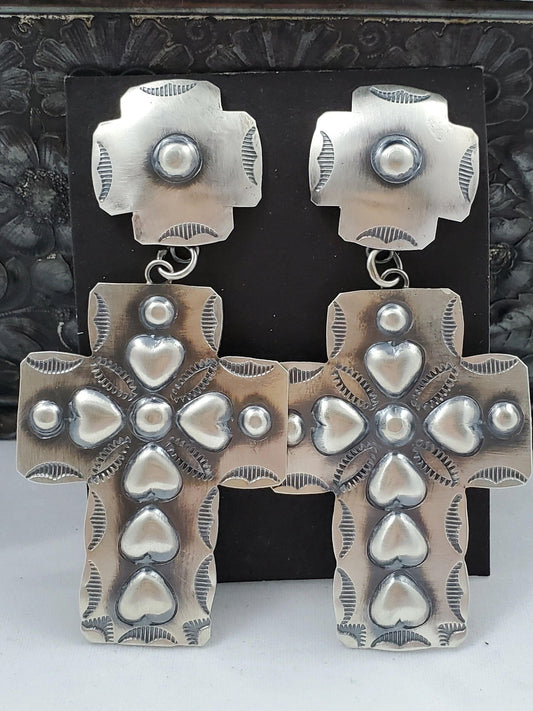 Cross sterling heart stamped earrings - Albuquerque Pawn Shop