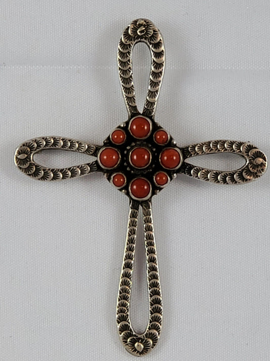 Coral cross pin pendant - Albuquerque Pawn Shop