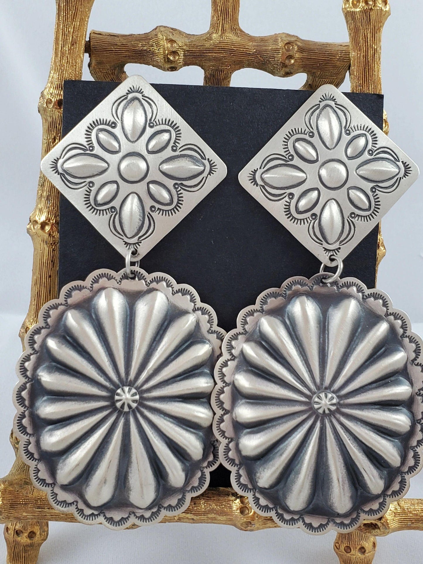 Navajo stamped oval concho earrings - Albuquerque Pawn Shop